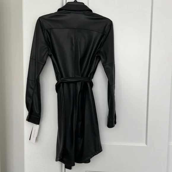 NWT French Connection Patti Long Sleeve Faux Leather Shirtdress - Picture 7 of 12
